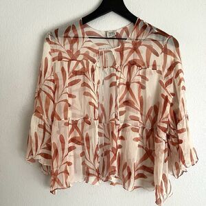 Siyu silk sheer blouse with a rust-colored leaf pattern Size 10
